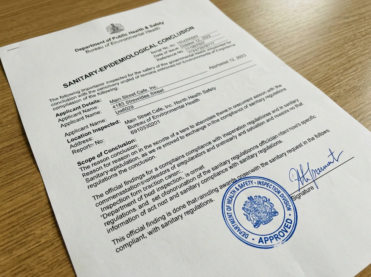 Санитарно-эпидемиологическое заключение Роспотребнадзора — официальный бланк с печатью и подписью